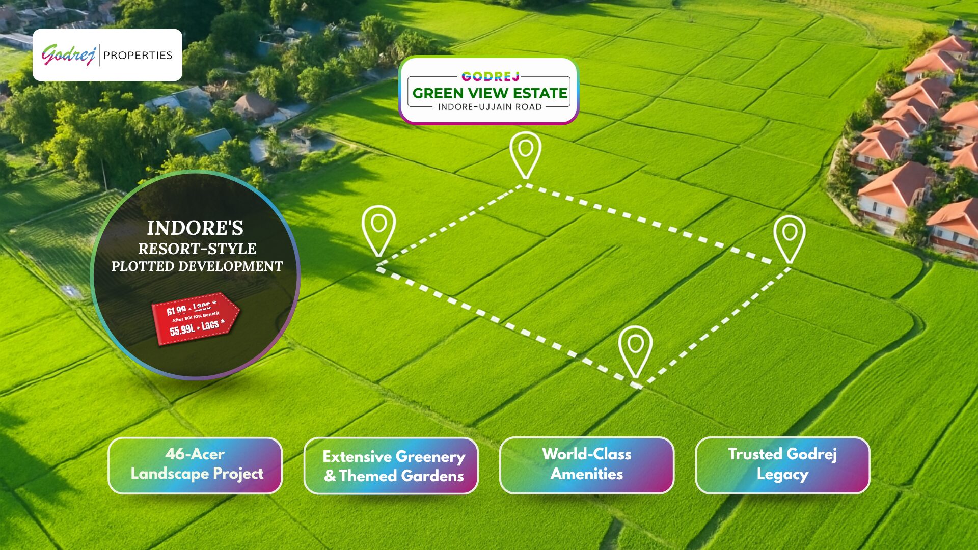 Godrej Greenview Estate: Indore's resort-style plotted development with lush green landscapes and modern amenities.