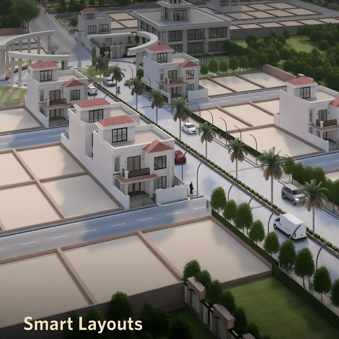 3D Architectural Aerial View of Akasa Elite Residential Plotted Township in Lucknow.