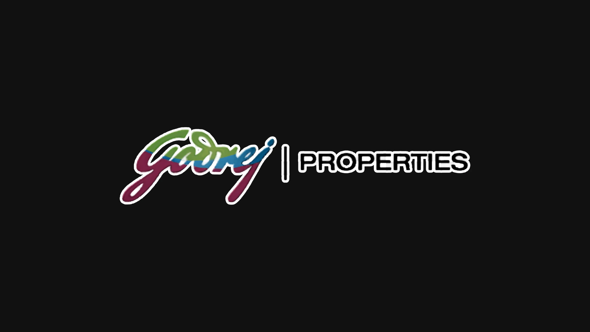 Multicolored Godrej logo (green, blue, red script) separated by a vertical line from white "PROPERTIES" text on black.