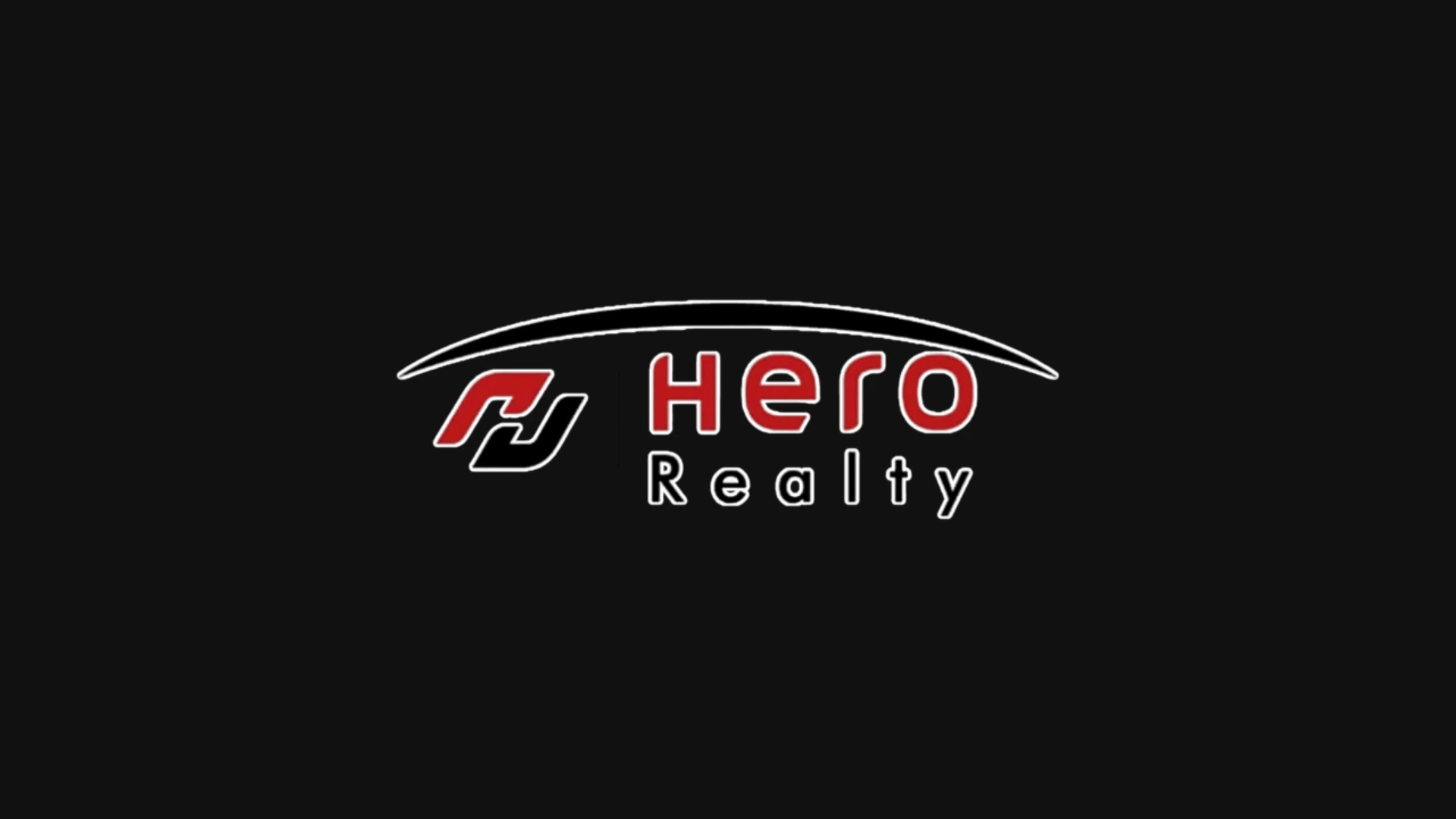 Hero Realty logo with white curved line above red/black "HR" icon, and red "Hero" text with white "Realty" text on black.