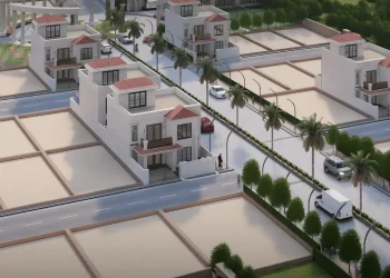 3D Architectural Aerial View of Akasa Elite Residential Plotted Township in Lucknow.